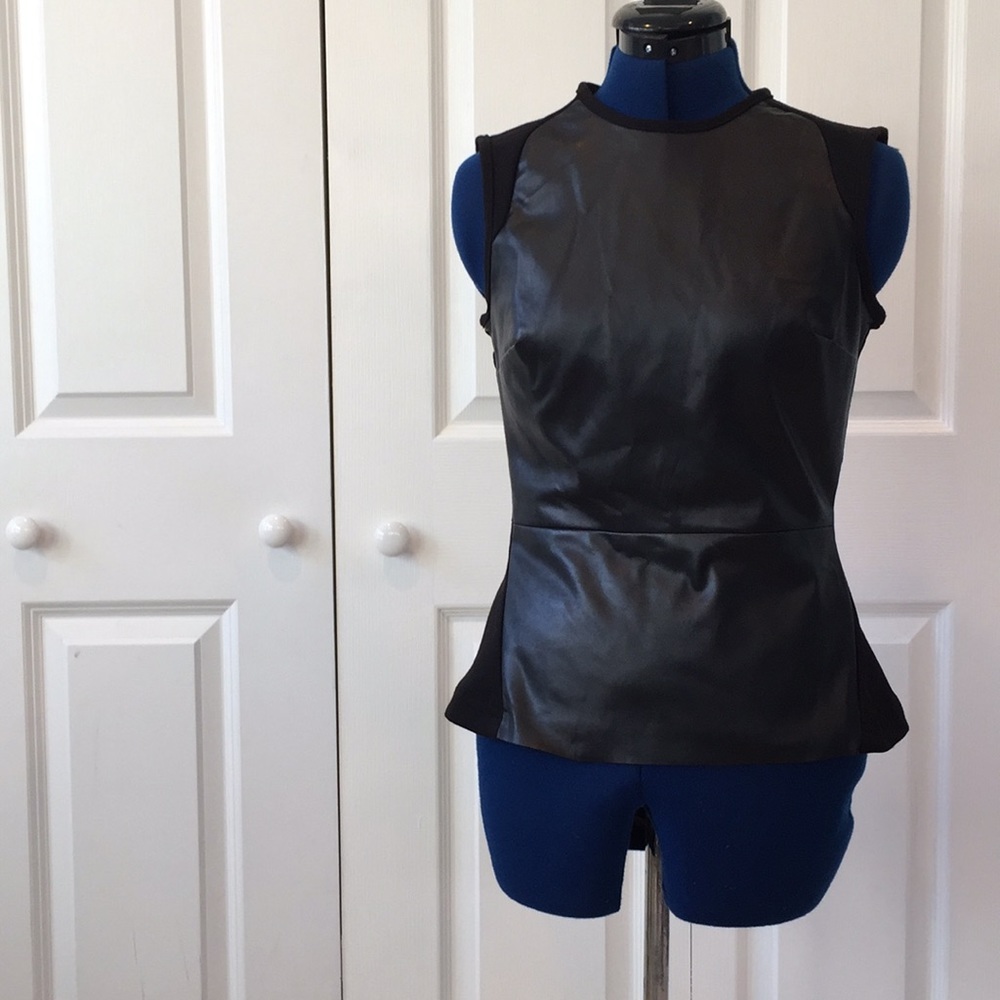Edgy Black Faux-Leather Peplum Top